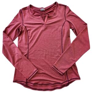 Marmot Maroon and Orange Striped Long Sleeve Performance Base Layer Shirt. Sz. S